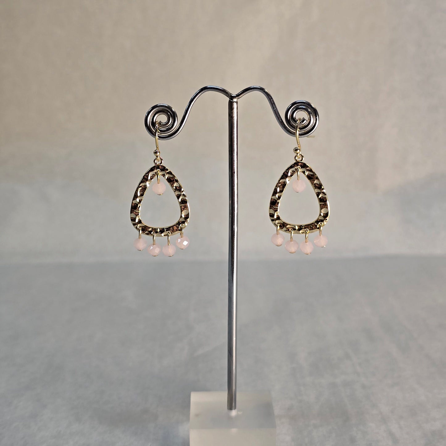 Golden and Pink Beads Earrings