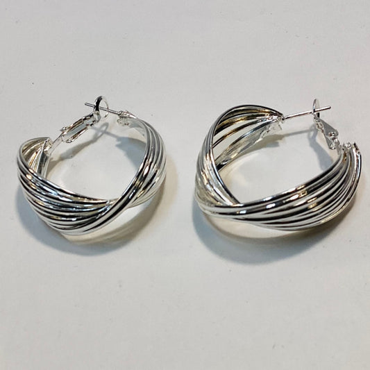 Silver Hoop Earrings Twisted