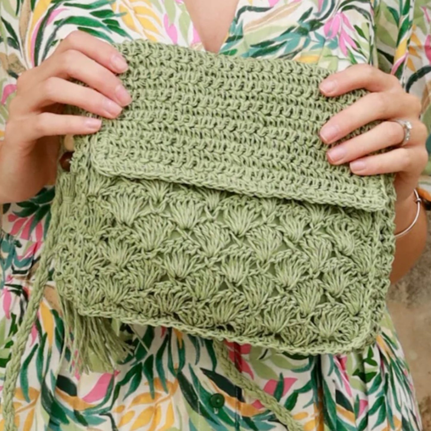 Crocheted Clutch Green Bag