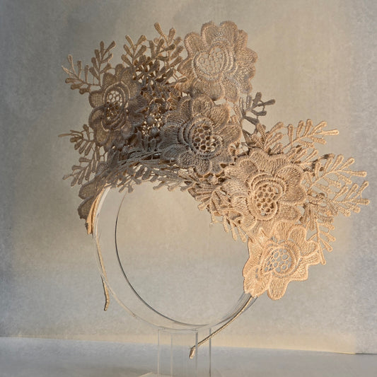 Cream Embroidered Fascinator