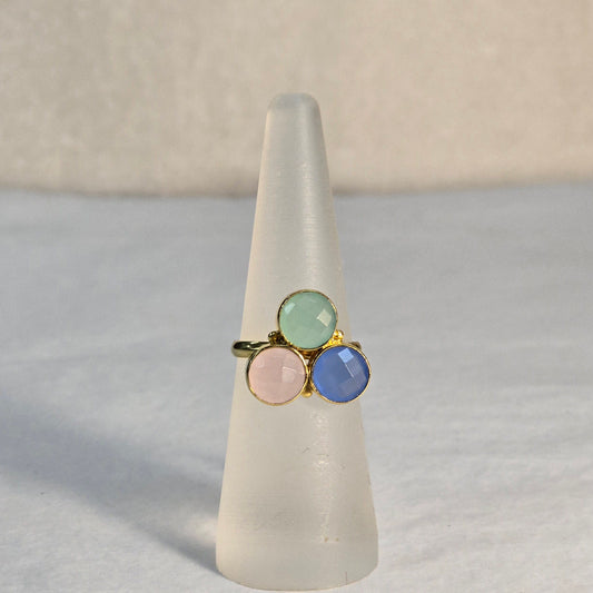 3 Crystal adjustable gold ring