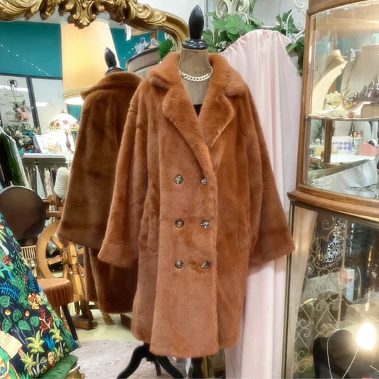 Long Faux Fur Coat - Tan