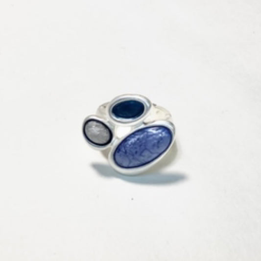 3 Blue Tone Stone and Silver Ring