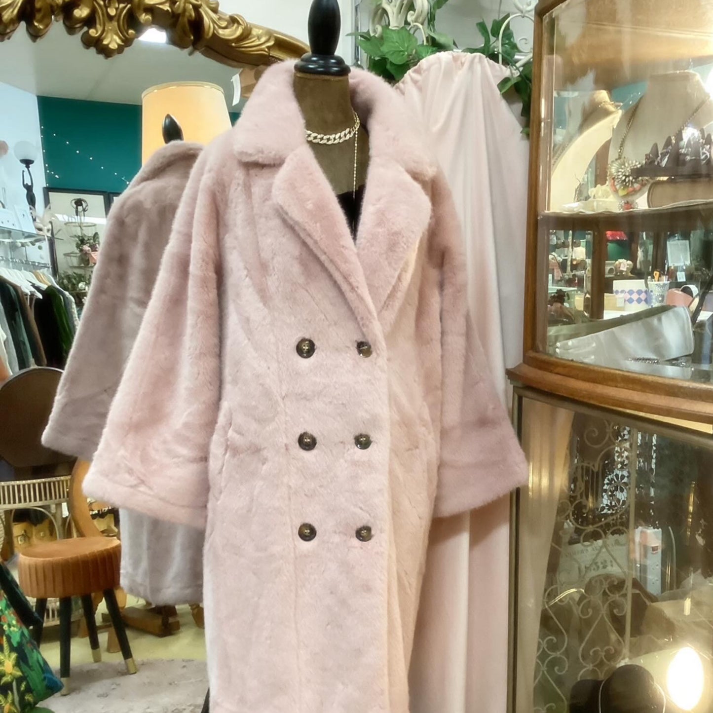 Long Faux Fur Coat - Light Pink