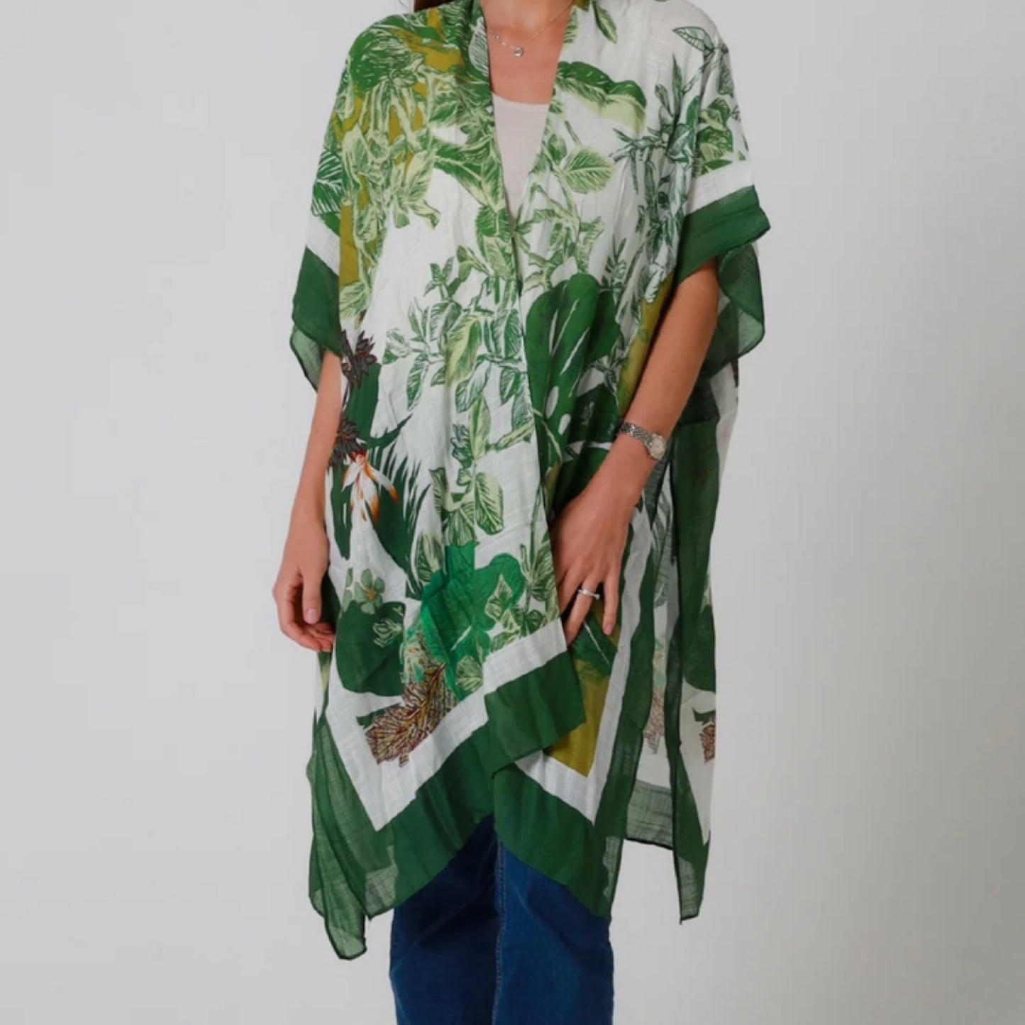 Kimono-Style Cardigan Forest Print