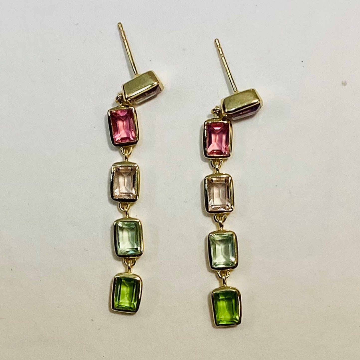 Dangle Gold, Pink And Green Earrings