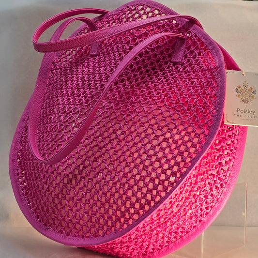 Paisley Pink Rattan Bag