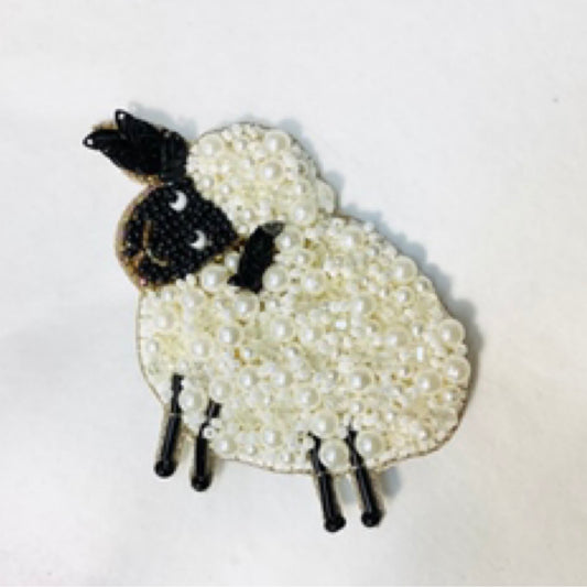 Sheep Beaded Brooch - White