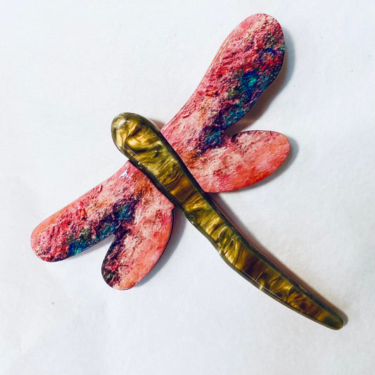 Dragonfly Brooch - Peach Artwork