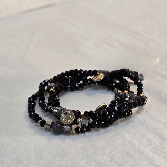 Multiple Wrap Black Beaded Bracelet
