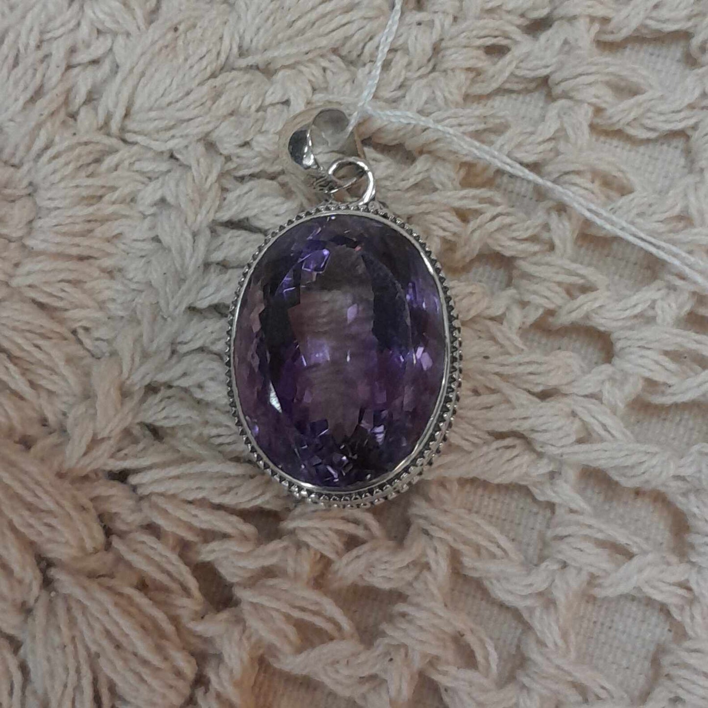 Large Amethyst and Sterling Silver Pendant