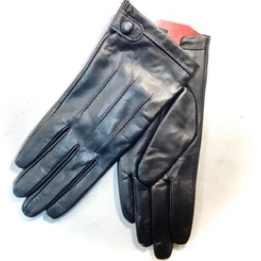 Dents Womens Leather Gloves with Button Tab - Black