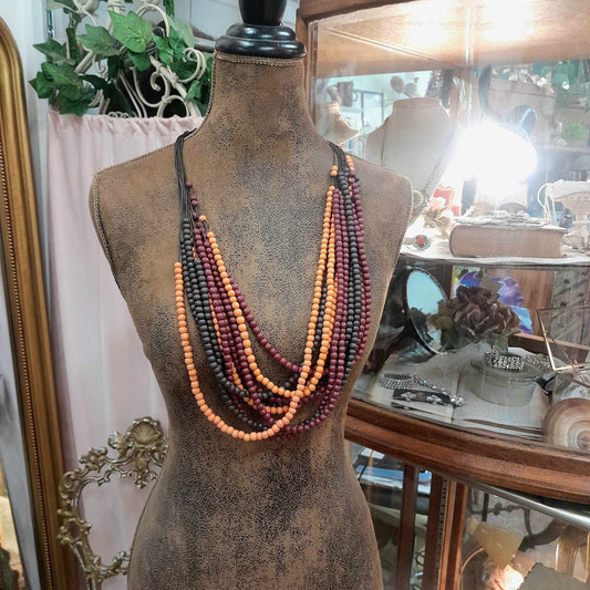 Multi Row Beads Wooden Necklace