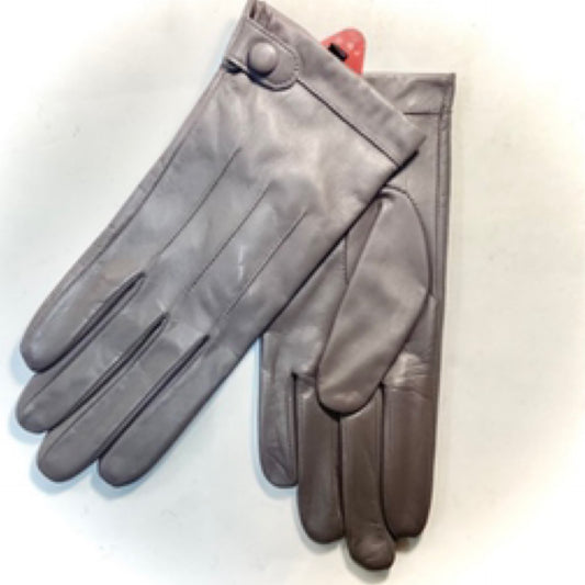 Dents Womens Leather Gloves with Button Tab - Warm Grey