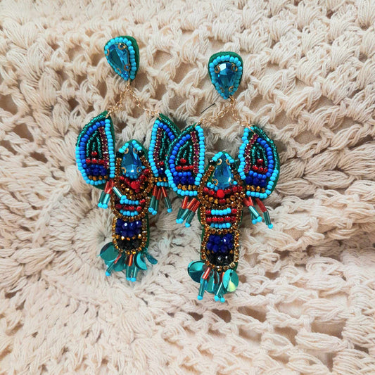 Blue Lobster Bead Earrings