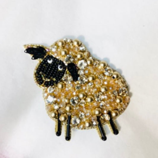 Sheep Beaded Brooch - Gold