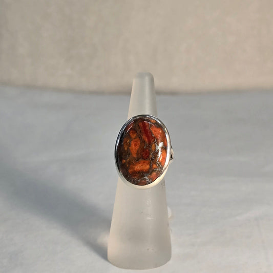 Silver rhodonite ring oval