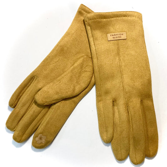 Plain Suede Gloves - Mustard