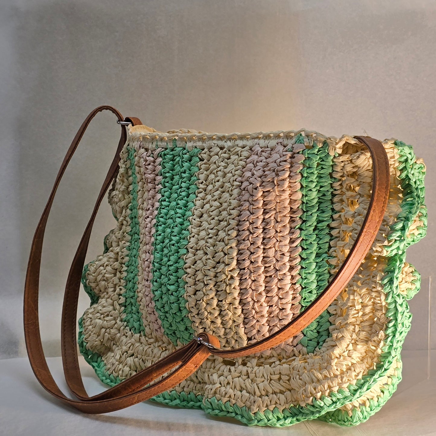 Green Rattan Bag Striped