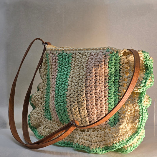 Green Rattan Bag Striped