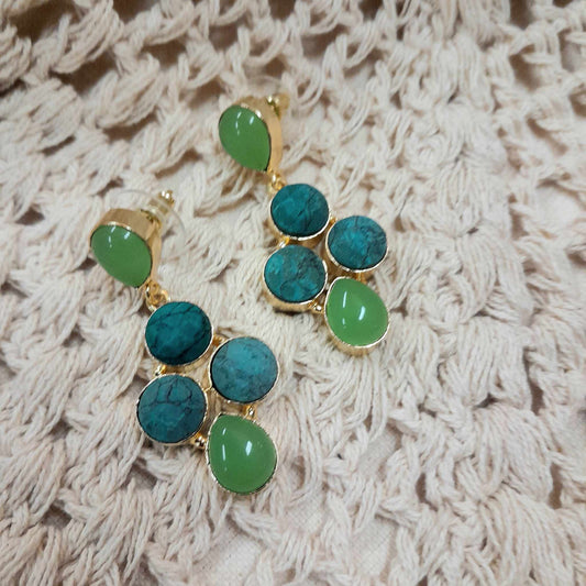 Green Agate and Turquoise Gold Plated Earrings