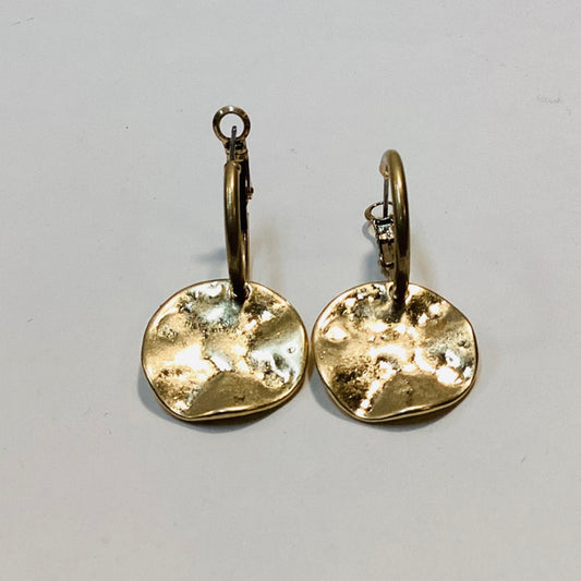 Beaten Disc Earrings Gold