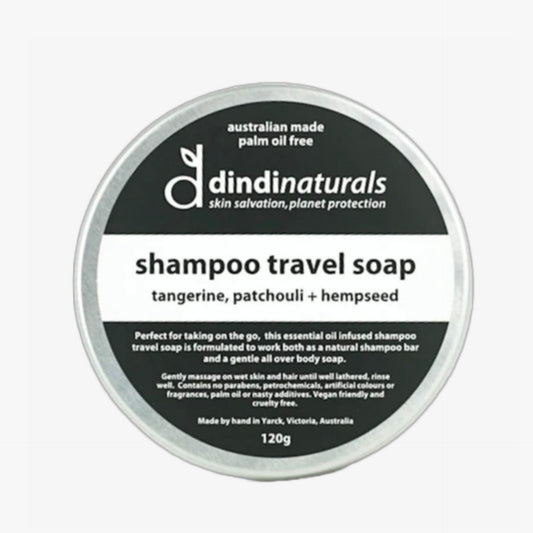 Dindi Shampoo Travel Soap - Tangerine, Patchouli and Hempseed Tinned 120g