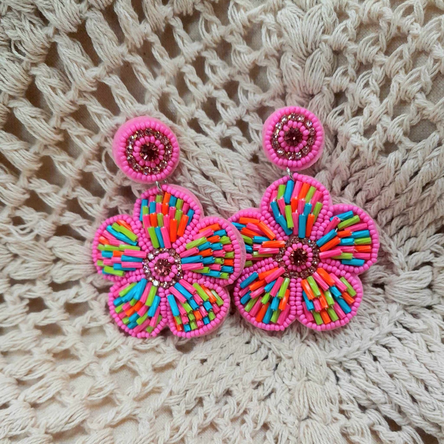 Pink Flower Bead Earrings