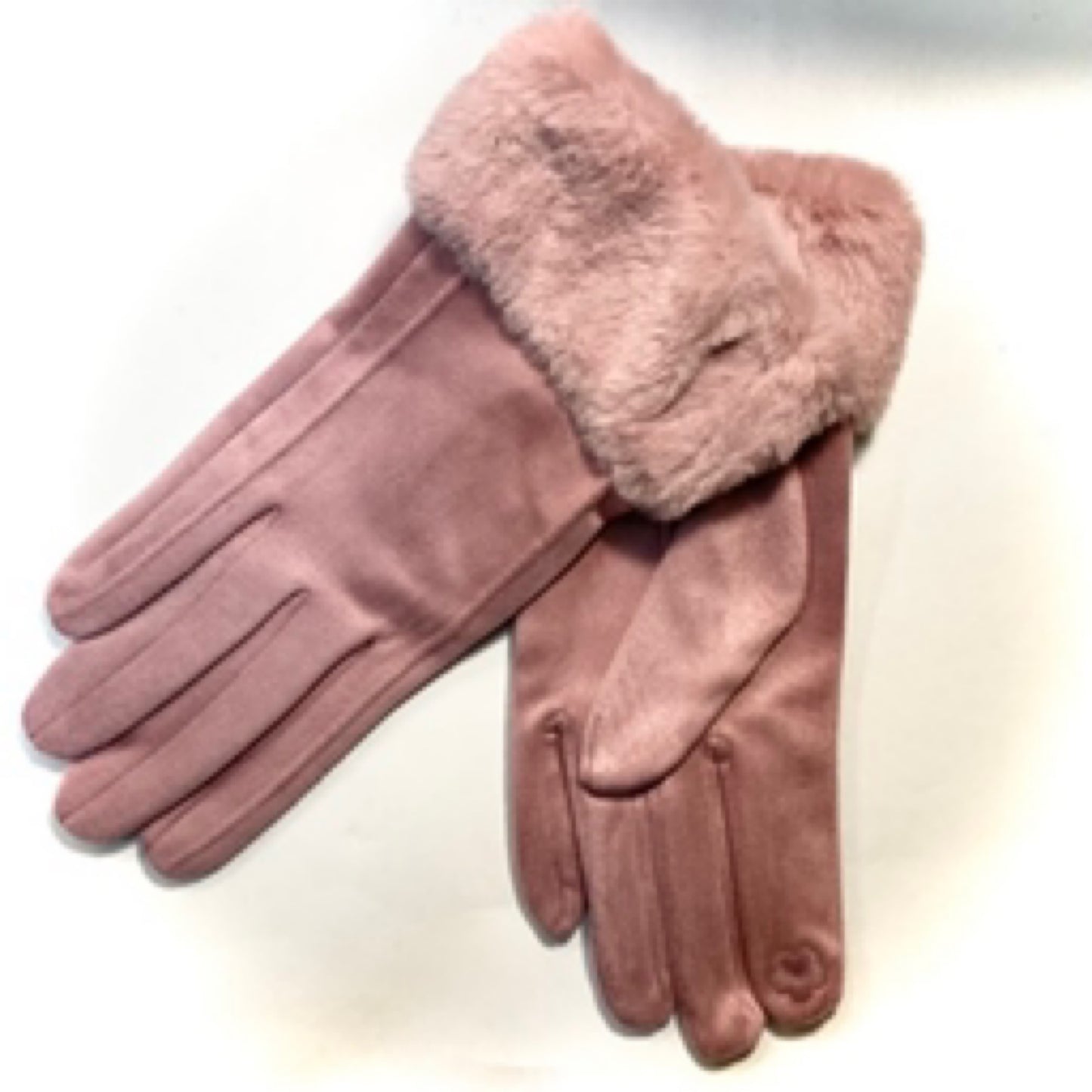 Plain fur and suede gloves - Pink