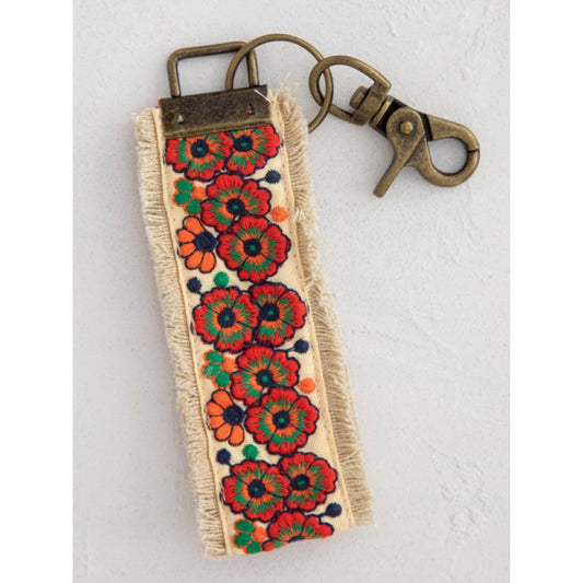 Embroidered Key Fob Cream Orange