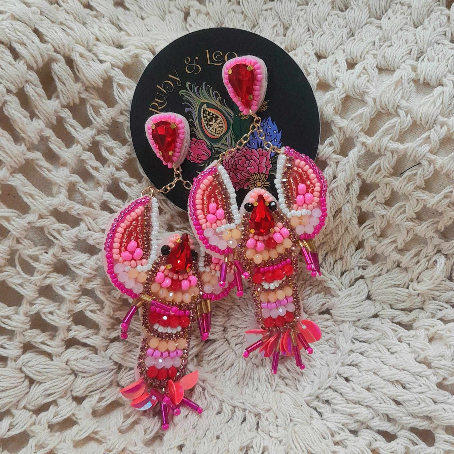 Pink Lobster Bead Earrings