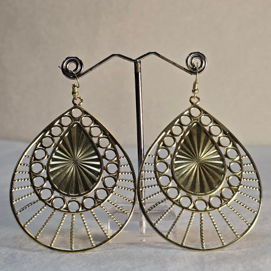 SA Large Golden Teardrop Shaped Earrings