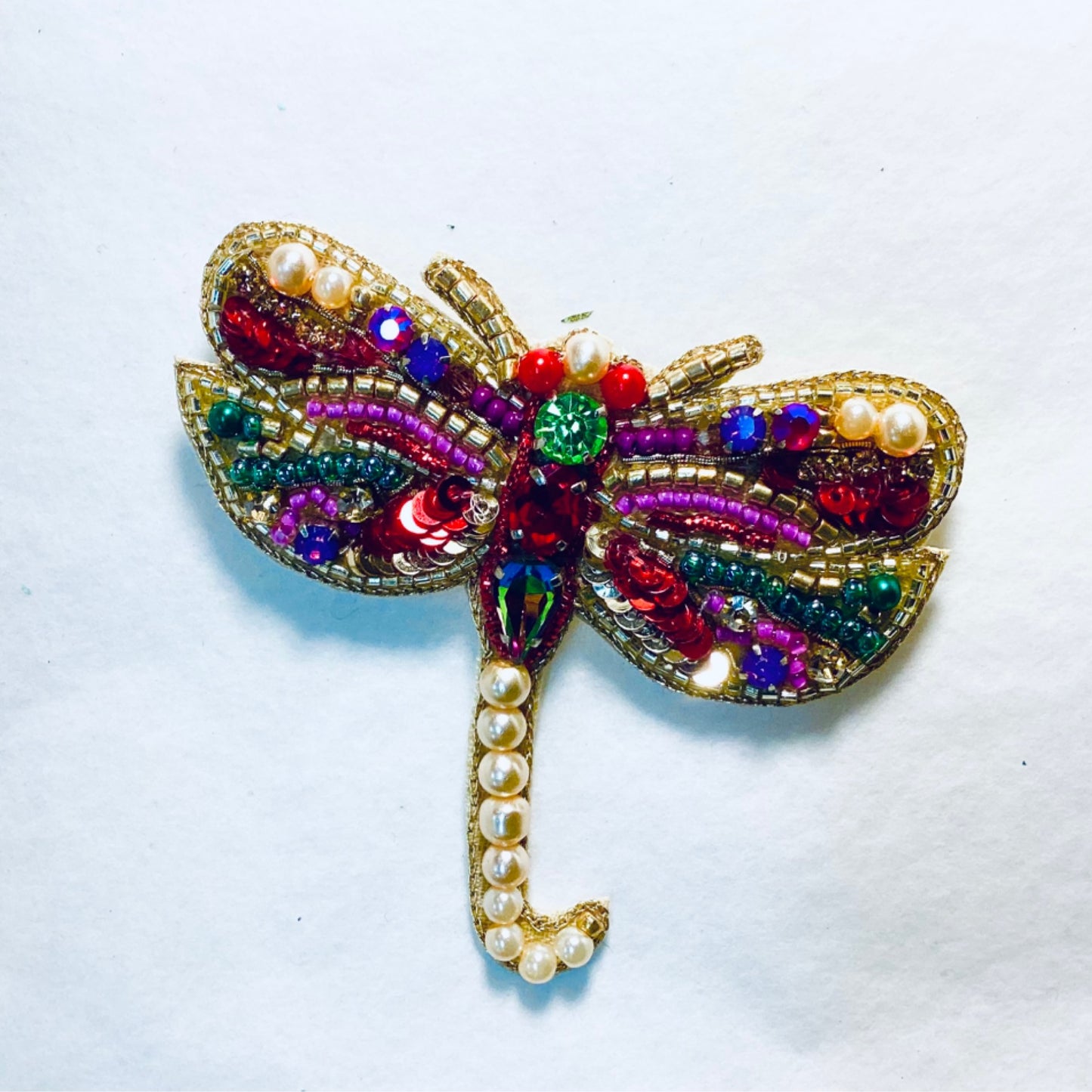 Multicoloured Beaded Dragonfly Brooch