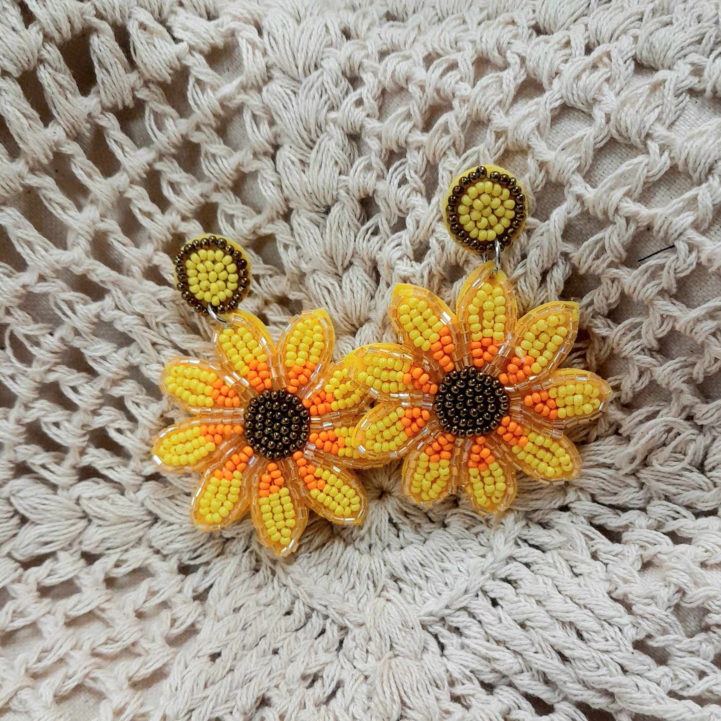 Yellow Flower Bead Earrings