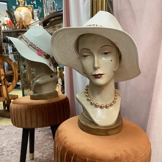 White Summer Hat with Belt