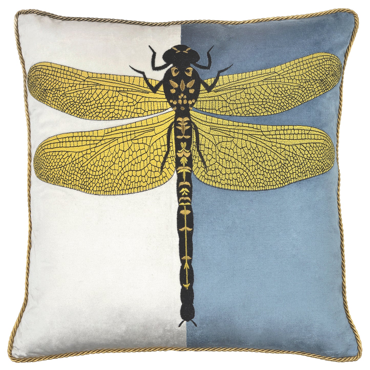 Dragonfly Blue and Ivory Velvet Pillow
