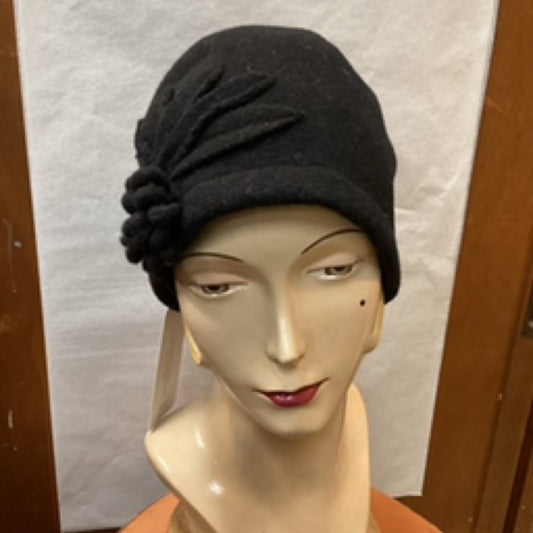 Black Wool Flower Hat Beanie