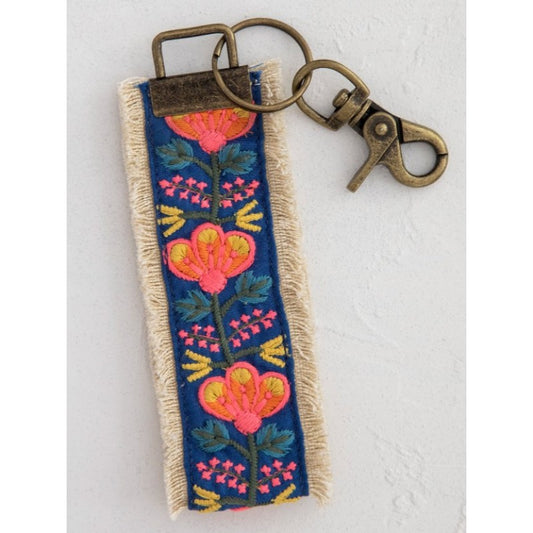 Embroidered Key Fob Indigo Pink