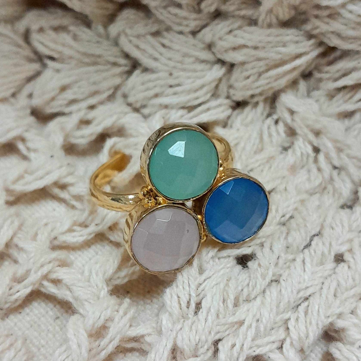 3 Crystal adjustable gold ring