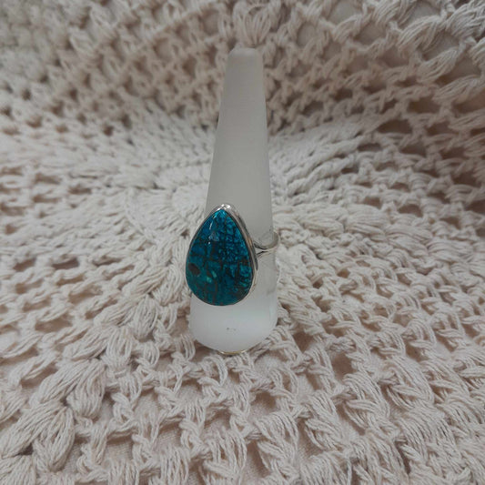 Azuite silver teardrop ring