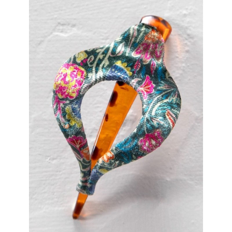 Boho Clip Velvet Green Lined Floral