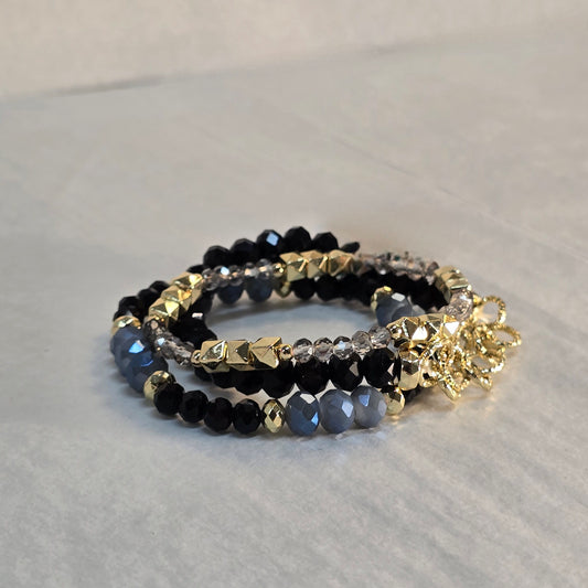 Black, Golden and Grey Beaded Bracelet