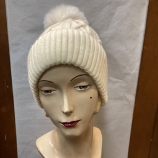 Pompom Knitted Beanie - White