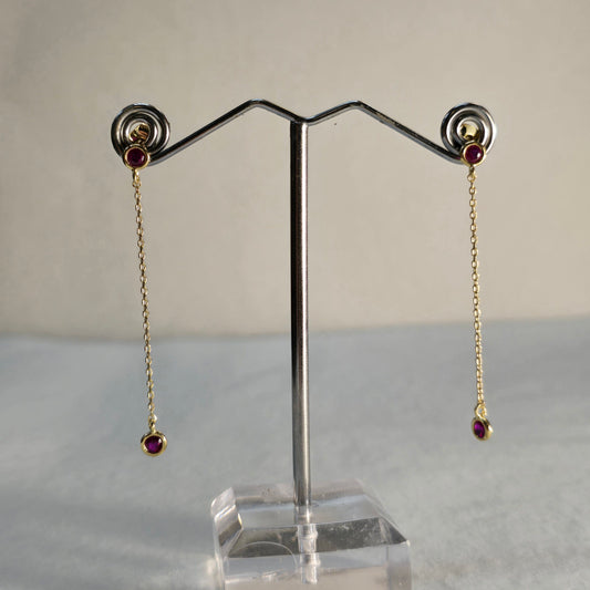 Gold and Dark Pink Crystal Earrings