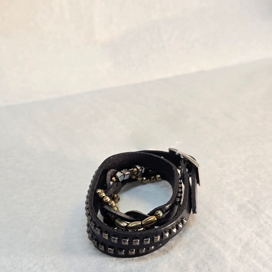 Leather Bracelet with Beads - Black