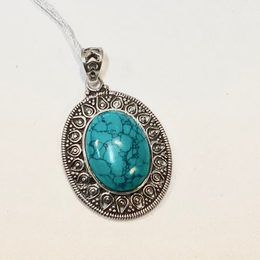 Large Sterling Silver and Turquoise Pendant