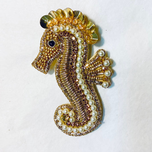 Beaded Seahorse Golden Brooch