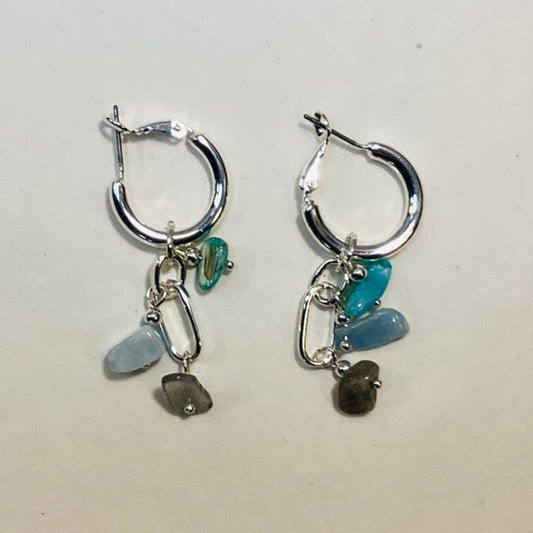 Silver And Blue Hoop Earrings
