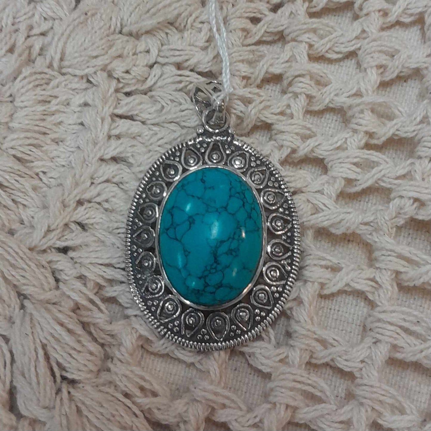 Large Sterling Silver and Turquoise Pendant