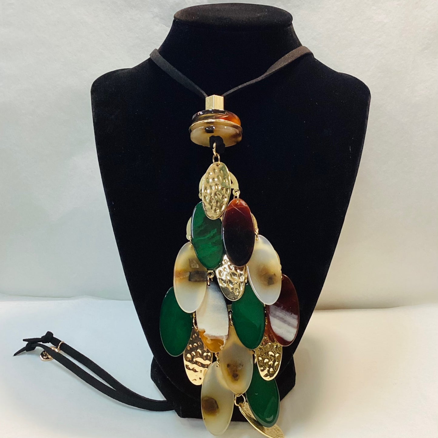 Bold Scale Green, Brown And Gold Necklace